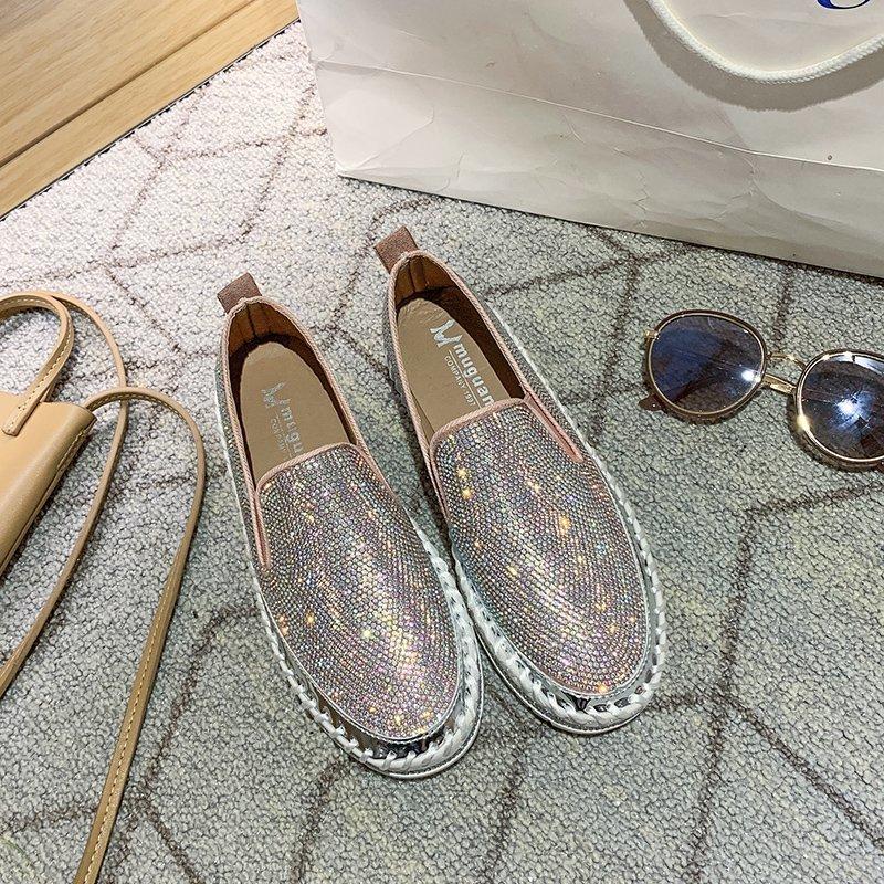 Fashion Aphixta Luxury Crystals Flats Women Slip On Red Pink Khaki Women Sexy Platform Casual Women Shoes Flats Female Rhinestone Loafer
