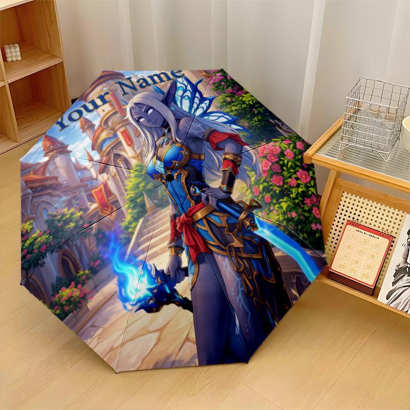 Custom Text Automatic 8 Bone Umbrella, Portable Sun Rain Protection UmbrellaWorld of Warcraft