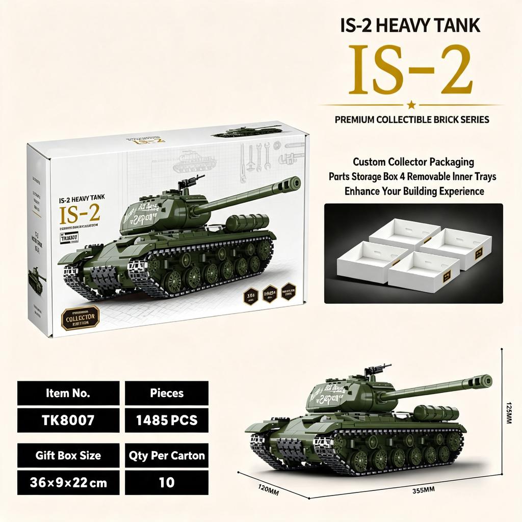 Soviet IS-2 Heavy Tank Building Blocks Set, 1485 PCS Military Armored Vehicle Model Kit, Collectible Military Bricks Toy Gift Fo
