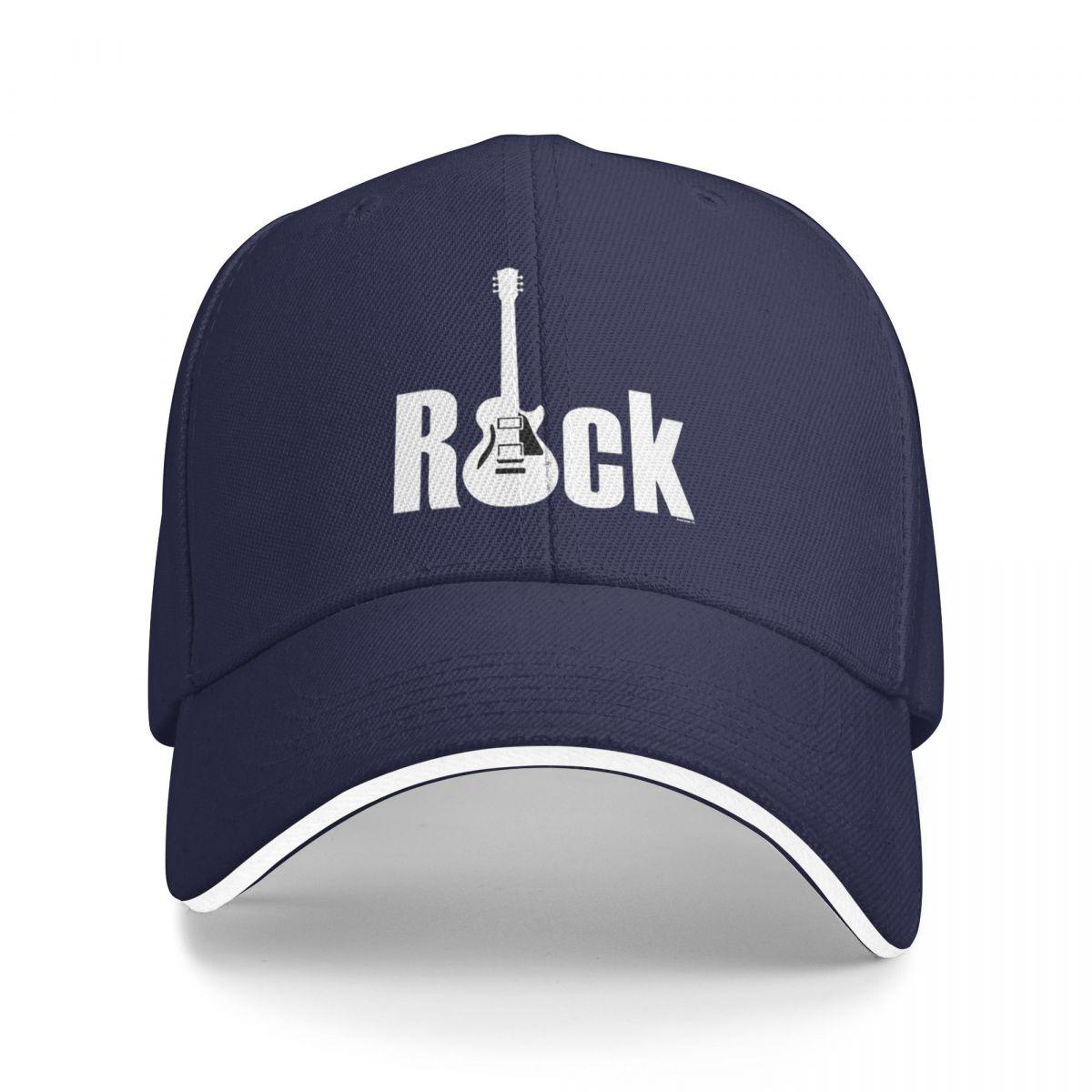 

Rock Logo With Guitar Baseball Caps Snapback Baseball Hats Breathable Casual Casquette Outdoor Unisex One Size