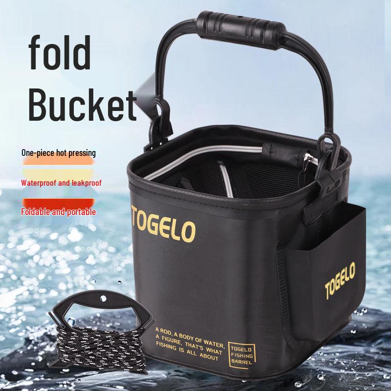 Portable Folding Fishing Bucket with Lid for Water Scooping and Fish Storage