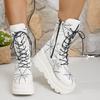 Fashion Fall New Fashion Round Toe Platform Side Zip Front Lace-Up Anti-Slip Wear-Resistant Short Thigh Single Boot