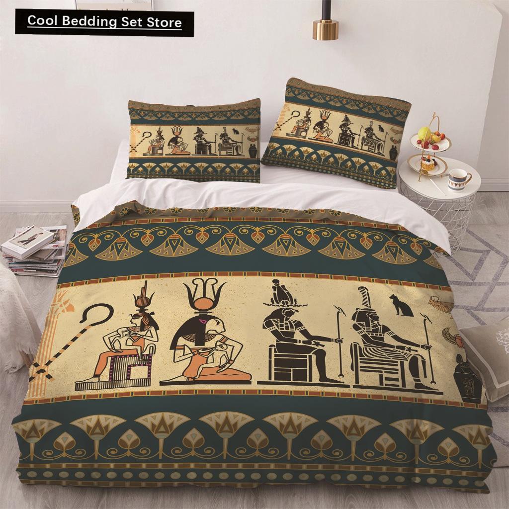 Africa Egypt King Queen Duvet Cover Egyptian Pharaoh Bedding Set for Teens Adults Ancient Frescoes 2/3pcs Polyester Quilt Cover