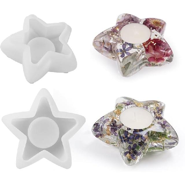 2 Pcs Heart Shaped Candle Holders Epoxy Mold DIY Candlestick Resin Casting Silicone Tealight Mold for Trinket Container Art Craft Making Home Decor,