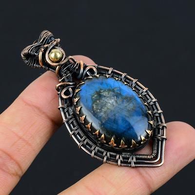 Labradorite Gemstone Pure Copper Wire Wrapped Handmade Pendant Jewelry