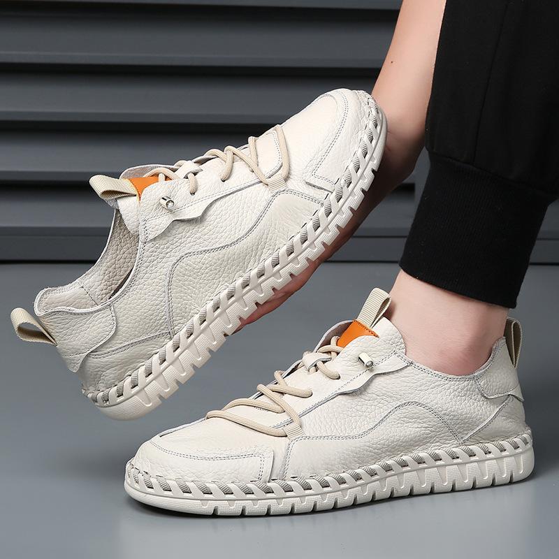 [First Layer Cowhide] Men's Handmade Shoes, Thin Soft-soled Casual Shoes, Personalized Summer New Breathable Trendy Versatile Shoes