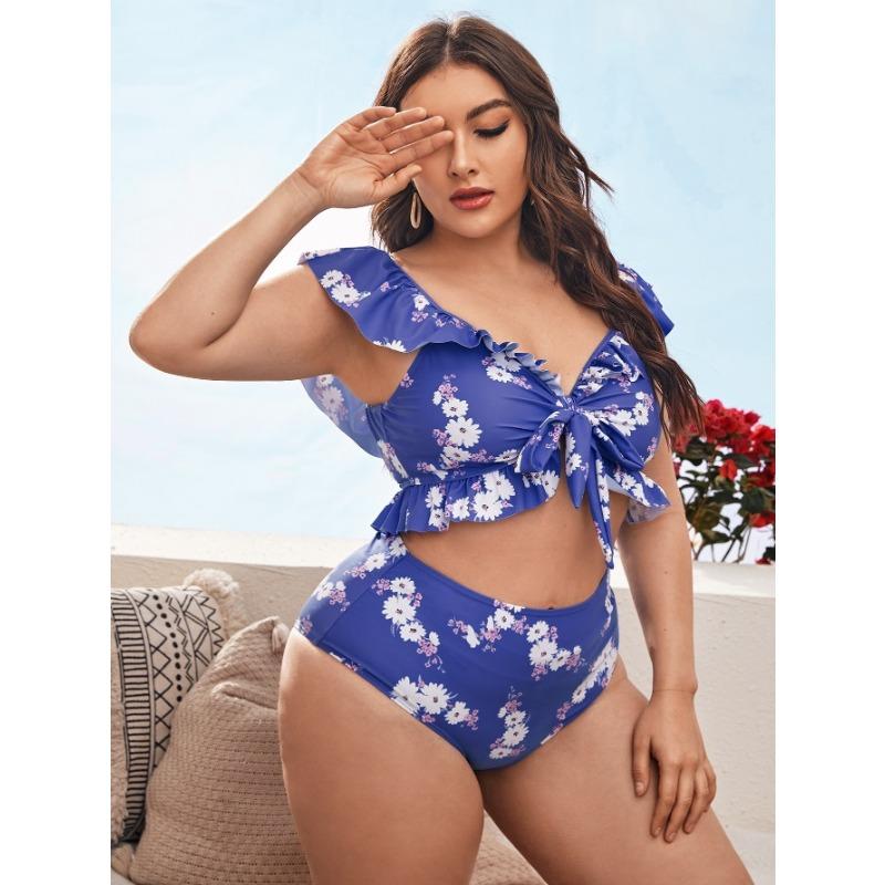

Женский купальник с высокой талией, сексуальный, большого размера, пляжный, приморский, бикини 4XL синий