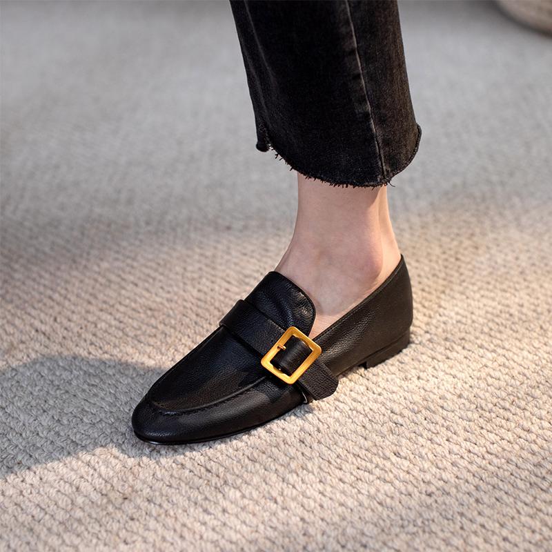 Fashion Low Heels Women Pumps Retro Round Toe Concise Office Lady Working Shoes Woman Genuine Leather Pumps Basic Spring Summer 2025 New