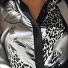 Womens Long Sleeve Satin Print Blouse Floral Elegant Office Wear Gray Khaki S-XXL