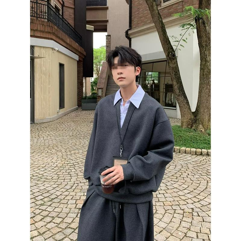 Men's Autumn Japanese Two-Piece Look Hoodie: High-Quality, Loose-Fit, Casual, Fashionable Top