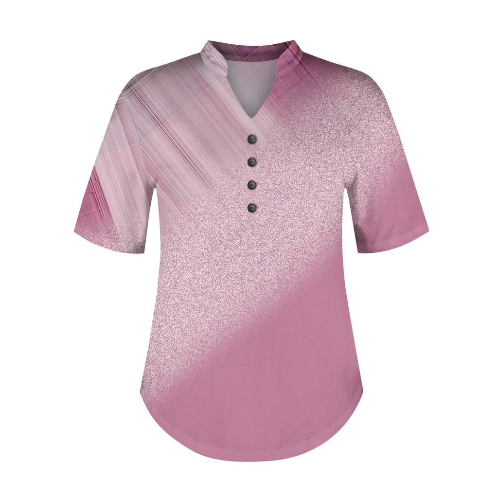 Fashionable Women's Loose Summer V-Neck Button-Down Short Sleeve Casual Dressy Top