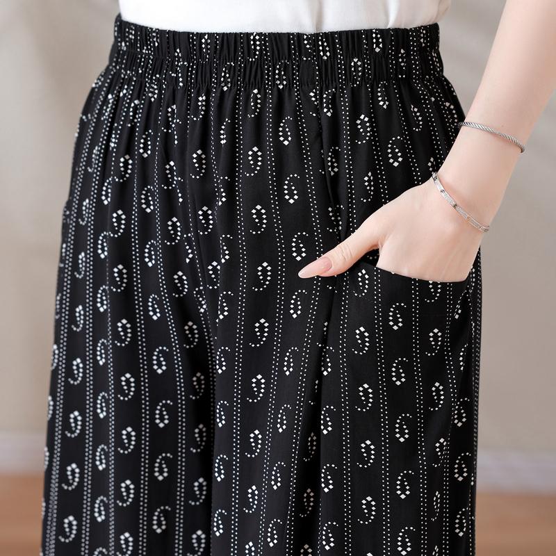 Summer Wide Leg Pants Woman Clothes Elastic Waist Elegant Casual Summer Pants