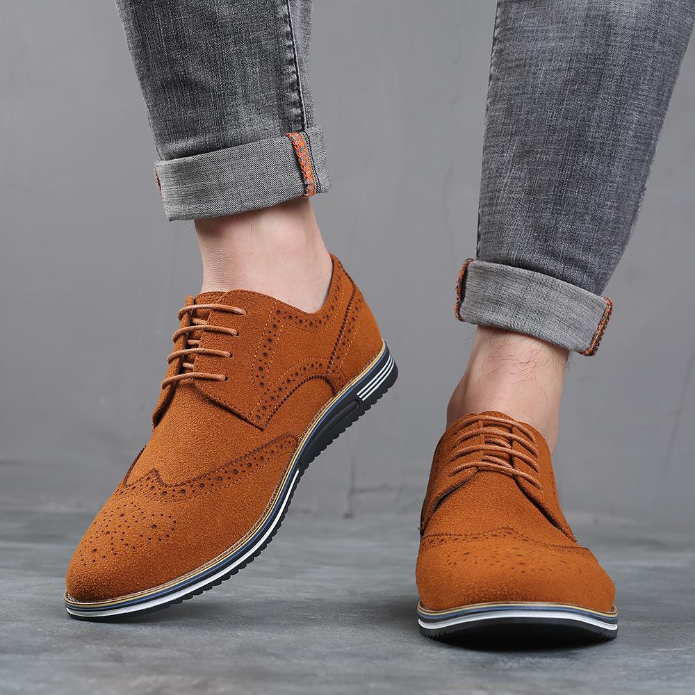 Fashion Suede Leather Men Dress Shoes Handmade Brogue Paty Wedding Shoes Men Flats Oxfords Formal Shoes Loafers Party Flats