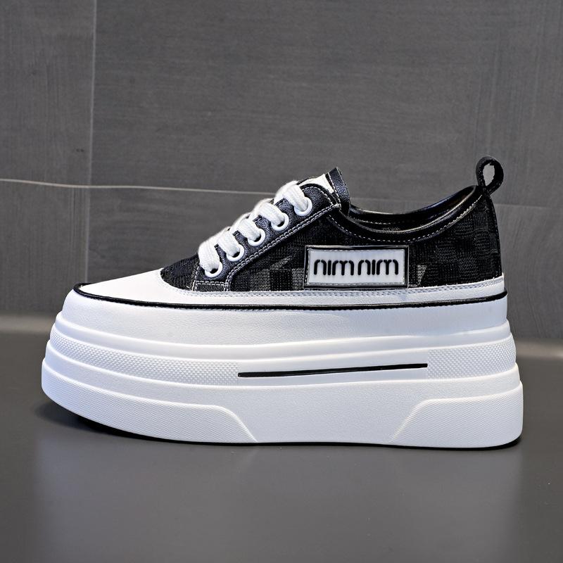 

Fashion 8CM Platform Wedge Sneakers Height Increased Shoes Genuine Leather for Women Spring Autumn Air Mesh Summer Shoes White 34 чёрный