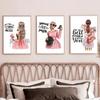 Flowers Black Girl Coffee Goblet Illustration Fashion Art Canvas Painting Nordic Posters Prints Wall Pictures Living Room Decor