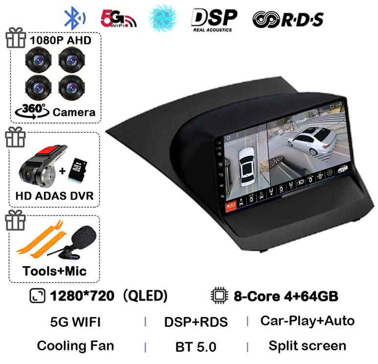 Android13 Carplay Auto For Ford Fiesta Mk 6 2009 2010 2011 2012 2013 2014 -2018 Multimedia Car Radio Player WIFi+4G DSP GPS 2DIN