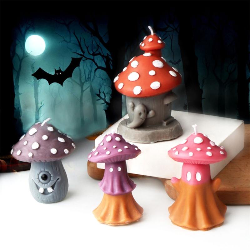 Halloween Silicone Moulds Mushroom House Candle Molds Scented Candle Molds Craft Supplies for Halloween Decorations