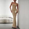Schlanke Passform Sexy Damen Neckholder Langkleid Träger Ärmellos Einfarbig Herbst