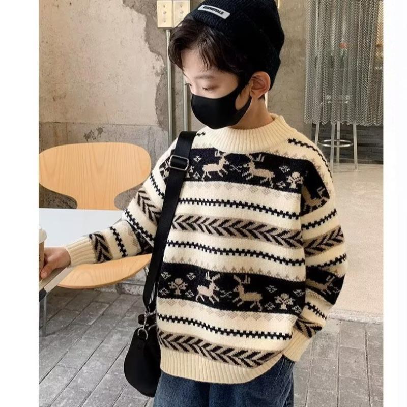 Boys' Thick Knitted Pullover Sweater, Half-High Neck, Autumn/Winter 2023 Collection