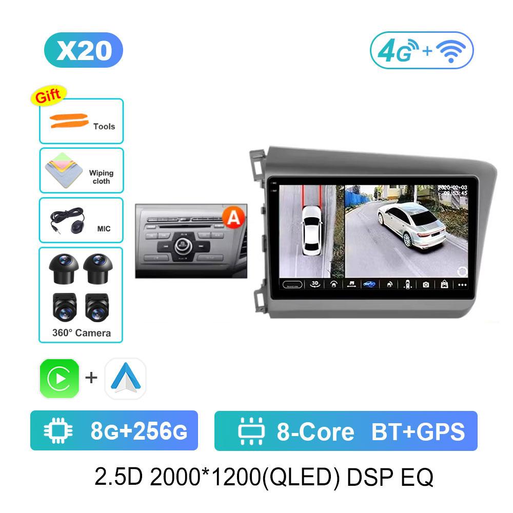 Android 14 Car Radio Multimedia Player for For Honda Civic 9 2012 - 2015 GPS Navi WiFi QLED Screen DSP Stereo 4G Cooling Fan