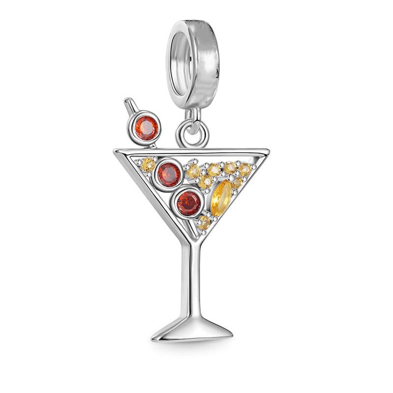 New Copper Cocktail Cup Charm Red Wine Glass Love Beer Coffee Bead Amulet Fit Original Bracelet Women Diy Drink Pendant Gift