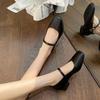 Soft leather French fairy style Mary Jane shoes female summer 2025 new square head with skirt high heels work small leather shoes