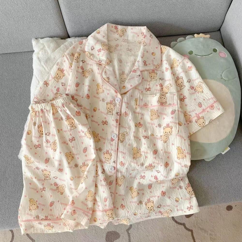 Summer New Pajamas Women's Short-sleeved Shorts Thin Cloud Cotton Cartoon Cute Large Size Korean Version Loungewear