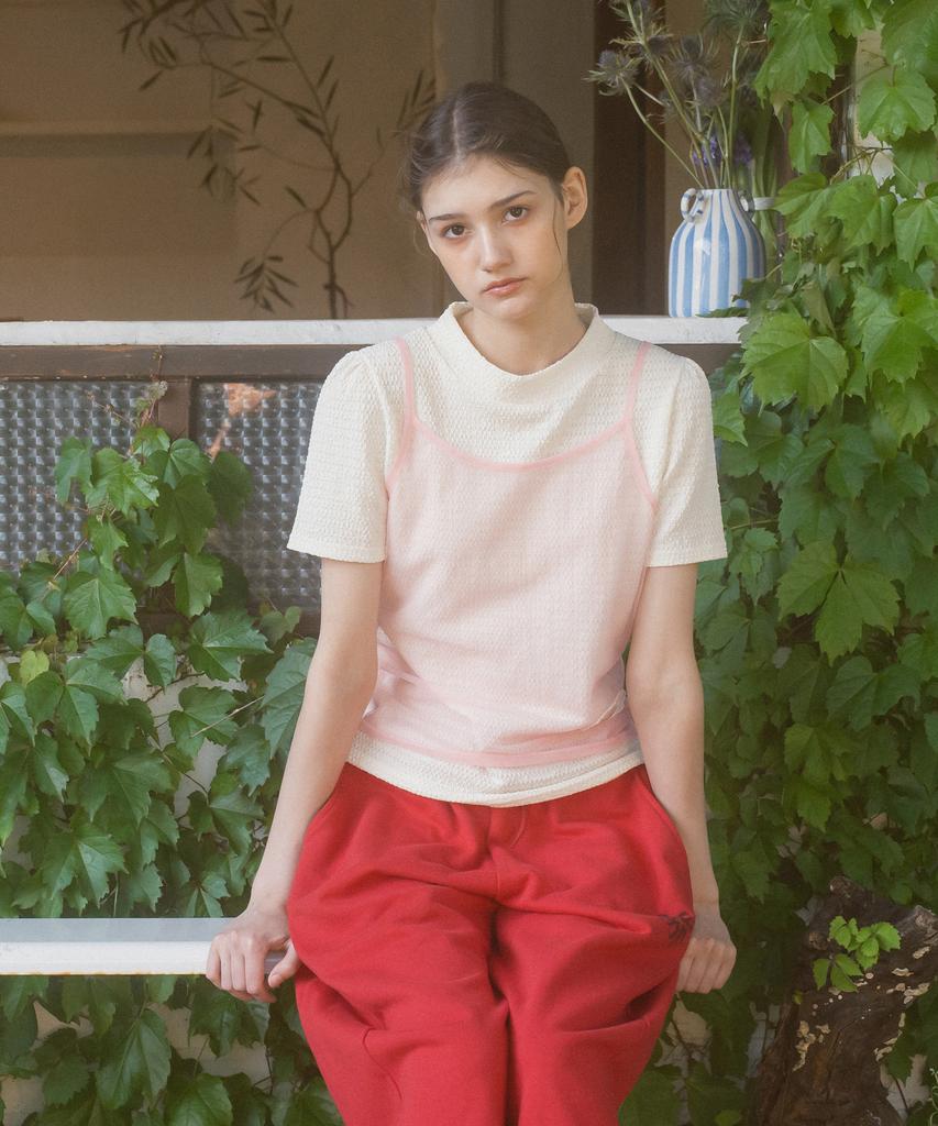 Baitalssain Pink Bustier Ribbon T-Shirt Set