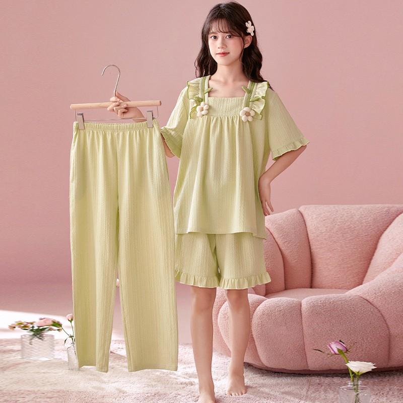 Girls Cotton Pajama Set Short Sleeve Princess Style Sleepwear Kids 8 Years Lightweight Home Wear