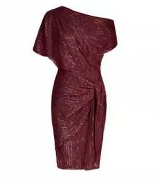 Cross-Border Glitter One-Shoulder Ruffled Party Dress for Women