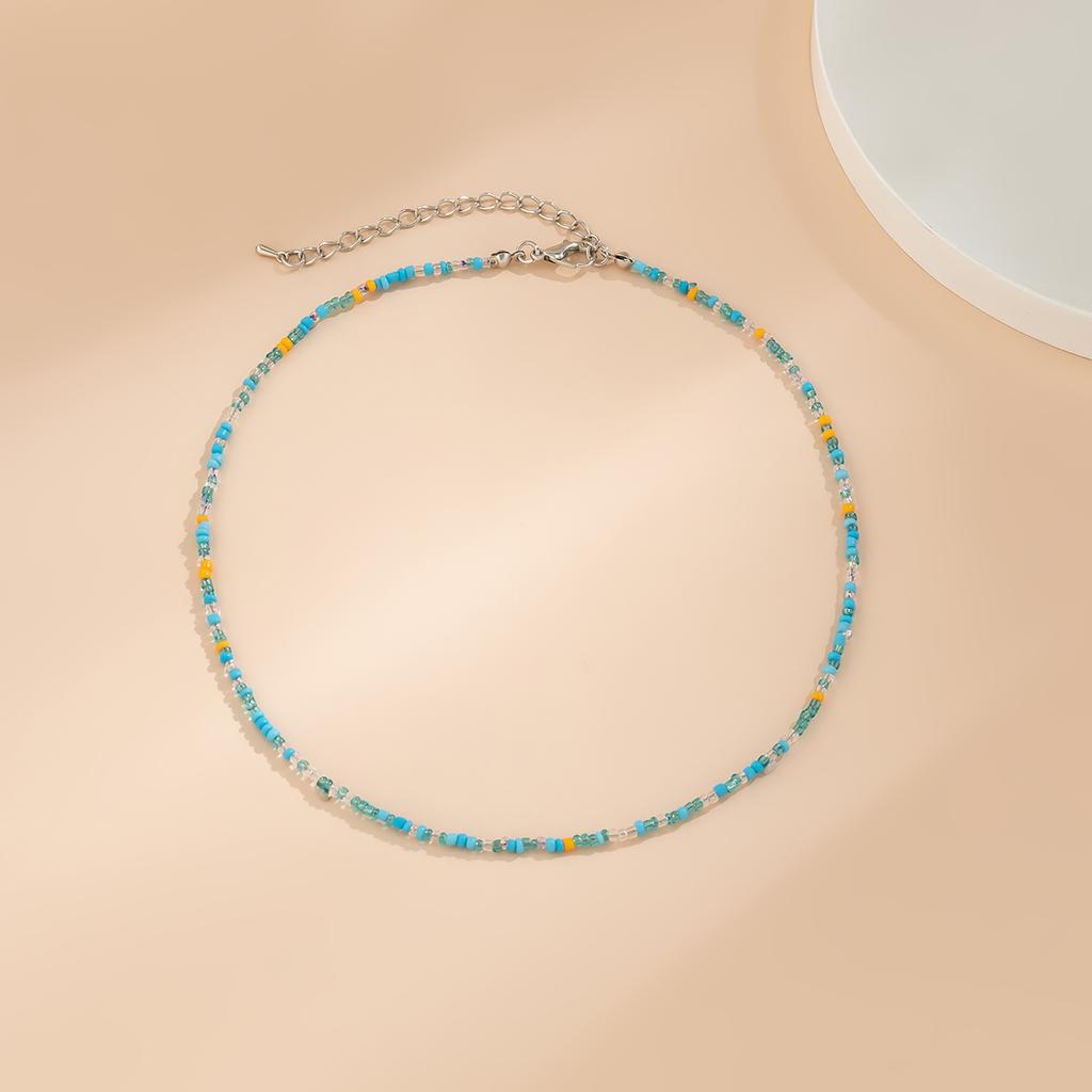 Lacteo Bohemia Multicolour Acrylic Seed Beads Necklace Women Handmade Strand Beaded Choker Short Neck Chain Simple Jewelry Party