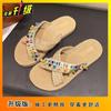 Fashion and versatile comfortable flat-bottomed non-slip slippers 2025 summer new tassel cross-strap women's slippers women's wear