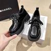 Solid Leather Oxford Shoes for Women Fashion Lace Up Women Shoes Square Mid Heels Platform Shoes Zapatos De Mujer