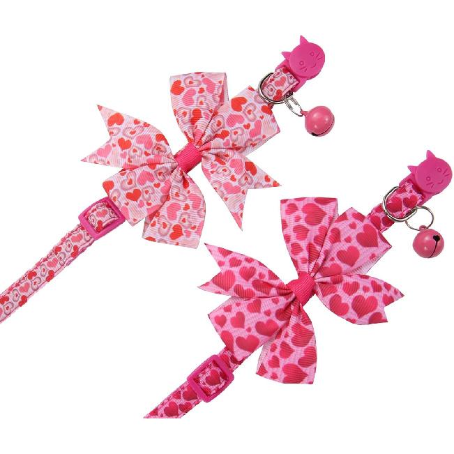 BoomBone Valentines Day Cat Bow Tie Collar Adjustable Breakaway Collar with Bells, Heart Bowtie Kitten Collar
