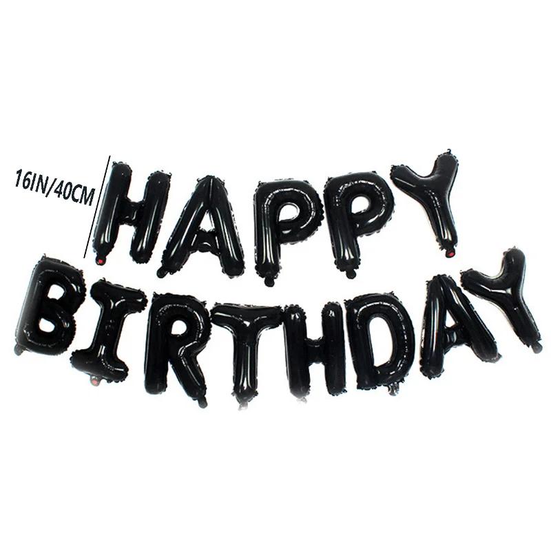 Black Latex Aluminum Foil Happy Birthday Balloons Set Baby Shower Globos For Boys Girls Birthday Party Decorations Supplies