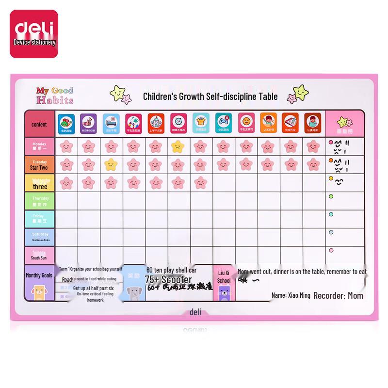Deli 8749B Kids Magnetic Self-Discipline Chart Whiteboard