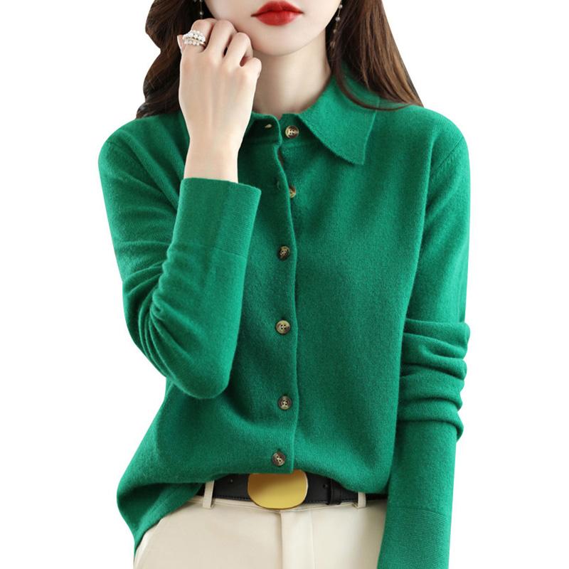 

Женская шерстяная рубашка с лацканами и пуговицами, пуловер, свитер, повседневные теплые зимние вязаные топы, кардиган