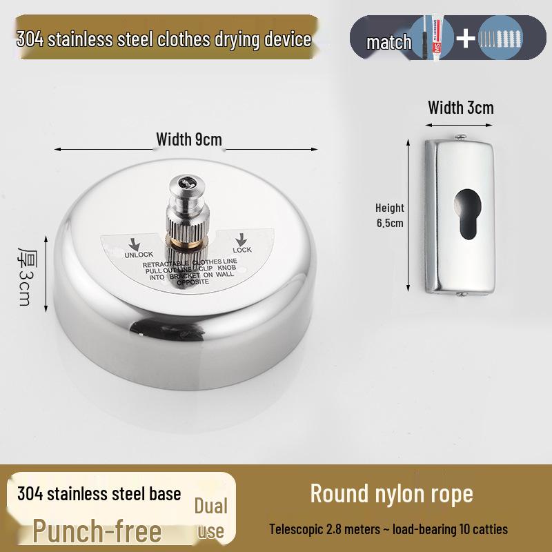 Invisible No-Drill Retractable Clothesline - Indoor/Outdoor, Stainless Steel & Nylon Drying Rope.