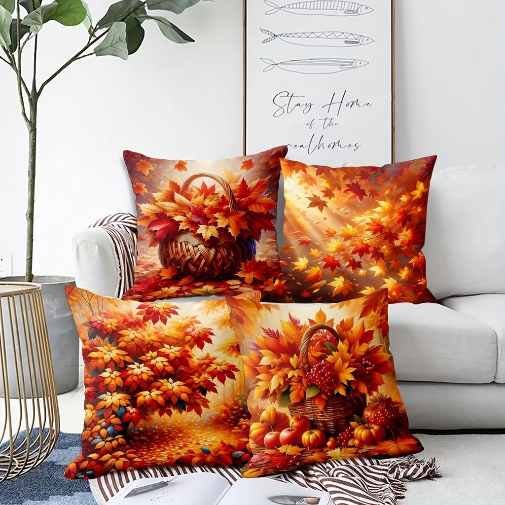 Home Decor Autumn Leaves & Basket Decorative Pillow Covers Pattern Cushion Cover Suitable For Sofa Bedroom Car Pillow Cover