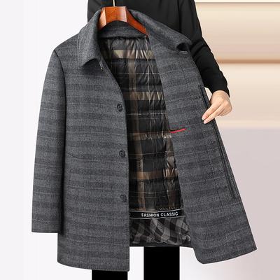 New Autumn and Winter Down Lining Double-sided Woolen Coat Men's Thickened Middle-aged and Elderly Lapel Wool Coat