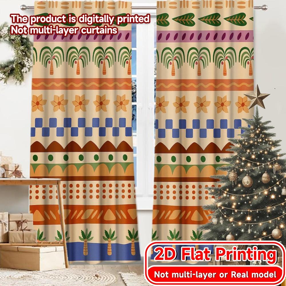 

2pcs, 2D FLAT PRINTING Curtains (Without Rod) Pattern Palms Christmas Festival Fashion Curtains Durable Polyester Curtains 52.50 × 116.00 cm 2 pcs