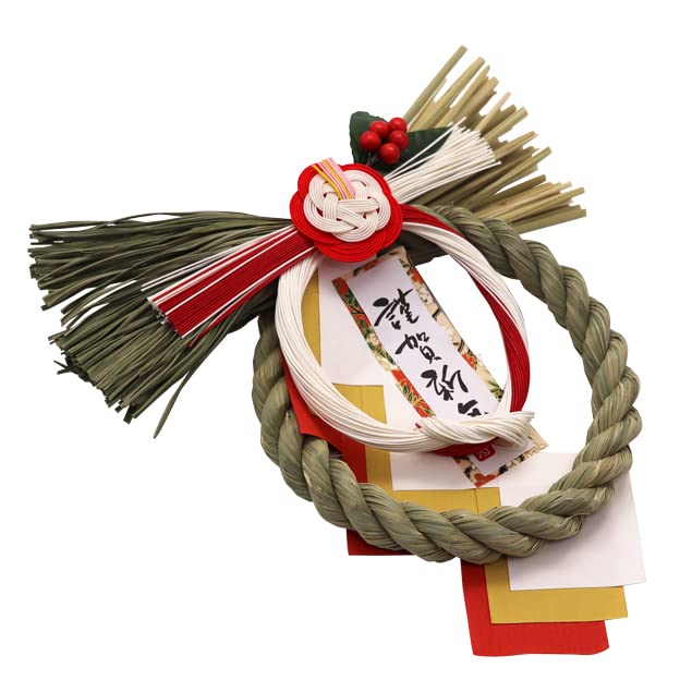Osaka Choseido New Shimenawa Stylish Entrance Wreath with Approximately 22cm Umekomachi Includes Bonus Maneki Neko Chopstick Rest Year's Decoration,
