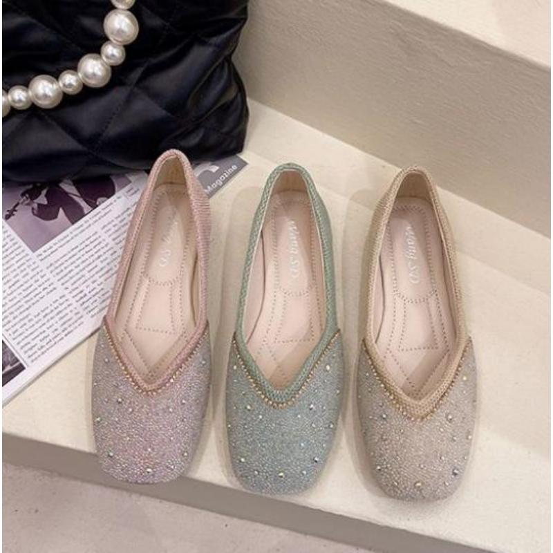 WTEMPO Dámské ploché boty Módní síťovina se čtvercovou špičkou Prodyšná Pohodlná Měkká podešev Drahokamu Všestranný Temperament Nízký podpatek Samostatné boty