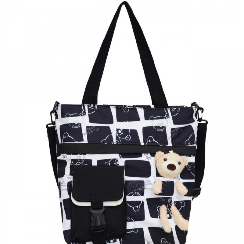 Large Capacity Nylon School Bag Girls Simple Crossbody Tote With Zipper Phone Pocket