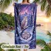 Windmill Village Adventure Theme Quick Dry Beach Towel Custom Name Text Print Large Sand Resistant Towel Beach Vacation