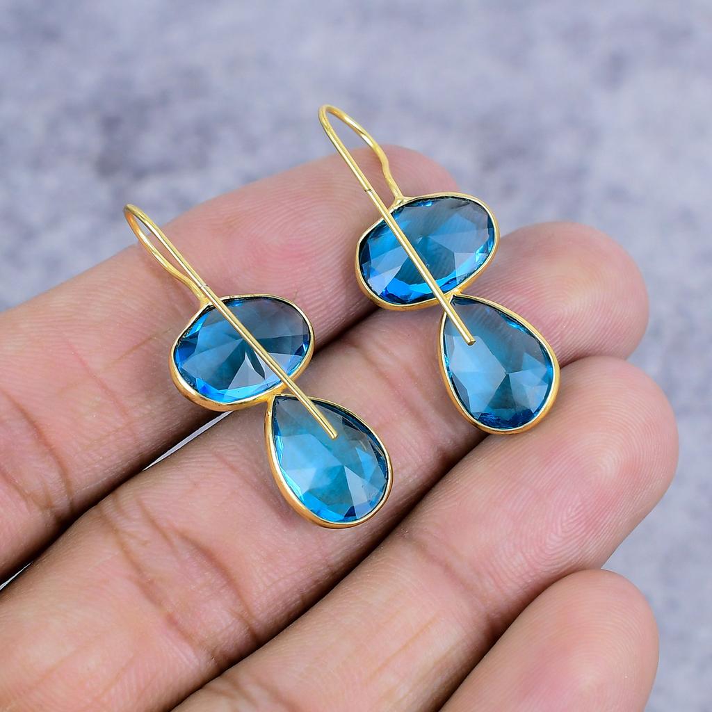 Swiss Blue Topaz Gemstone 925 Sterling Silver Jewelry Earring 1.46" M-2636