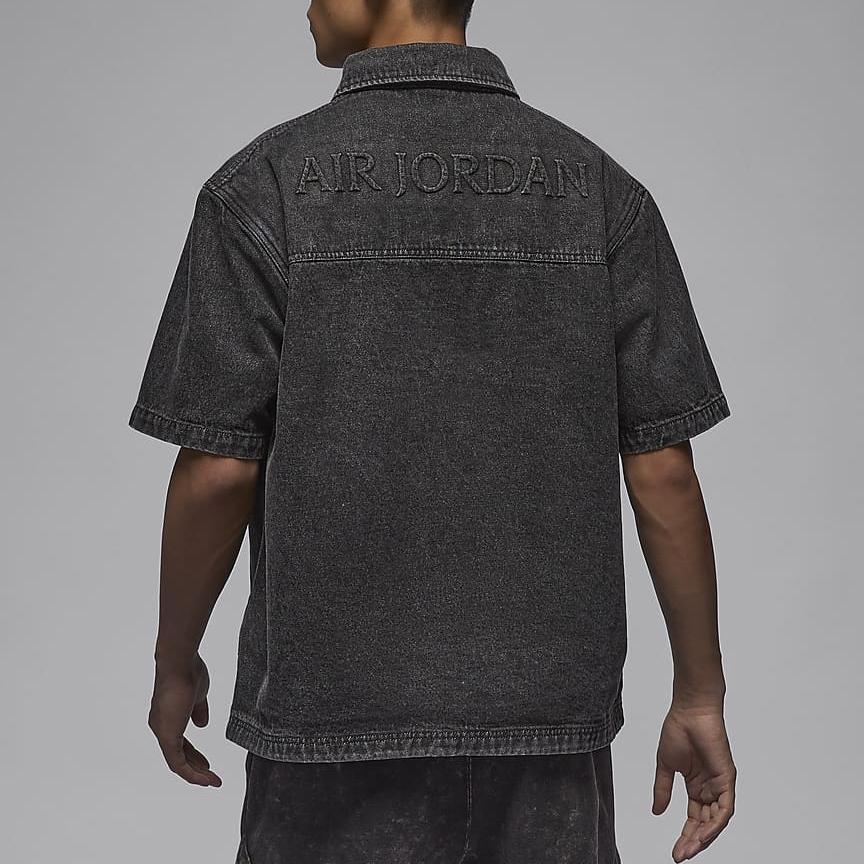 Jordan Air Vintage Polo Collar Button Logo Letter Short Sleeve Denim Jacket Men jackets Black FZ2132010