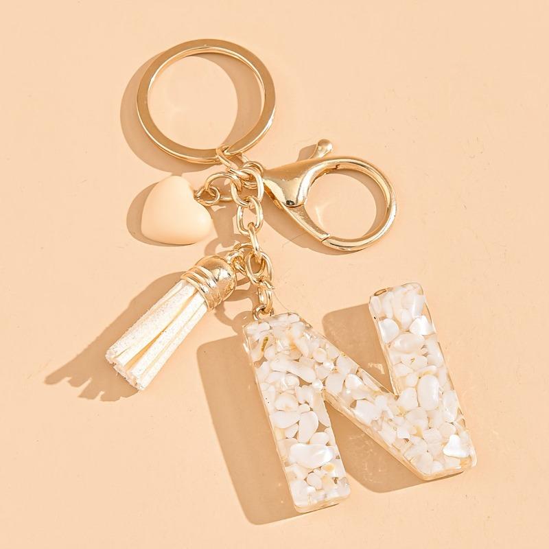 Hot-selling Epoxy Initials Love Tassel Keychain Bag Ornament Buckle Pendant Car Jewelry Clothing Accessories