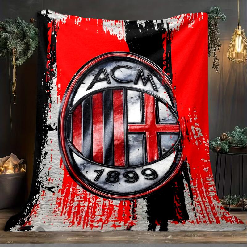 1PC Ac Milan Printed Soft Flannel Blanket Throw for Adult Bedroom Living Room Sofa Camping Travel Fan Gifts Christmas Gifts