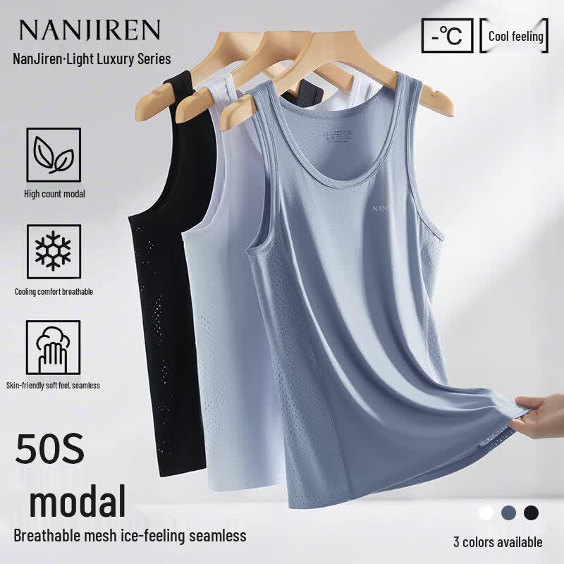 Nanjiren Men s Seamless Ice Silk Modal Tank Top XL